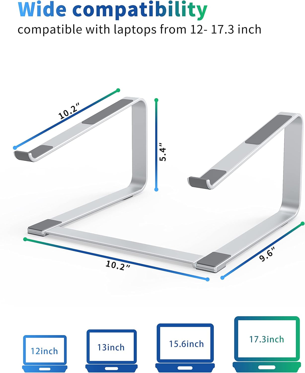 Laptop Stand for Desk, Metal Computer Riser, Heavy Stable PC Holder, Ergonomic Laptops Elevator for 12 to 17.3 Inches Notebook Computer, Silver