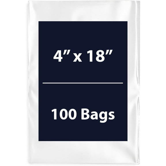 Multiple Sizes Clear Flat Poly Bags - 4"x18" & (100 Bags) 1.5Mil Flat Open Top Plastic Packaging Packing | Flexible and Durable Plastic Bags | Low-Density Polyethylene (LDPE)