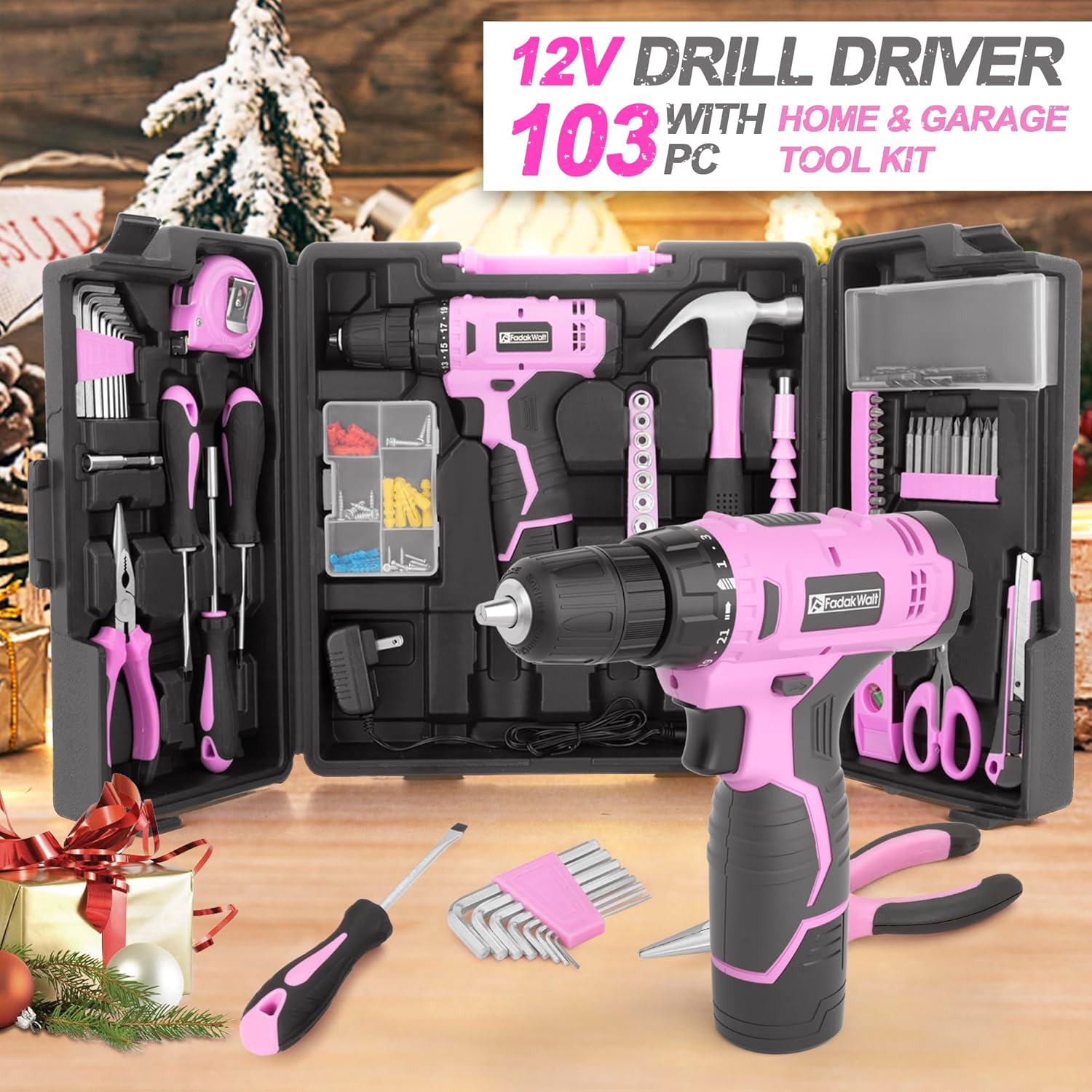 FADAKWALT 12V Pink Cordless Drill Kit for Women photo 4