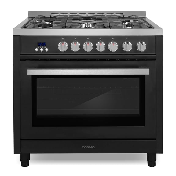 Cosmo 36 in. Nebula Collection 4.4 cu. ft. Gas Range, 5 Burners, Convection Oven, Matte Black