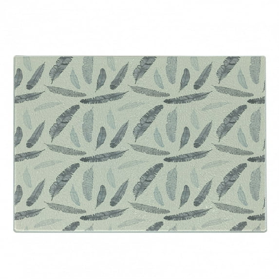 Feather Cutting Board, Pattern of Quills Hand Drawn Tribal Motifs Arrangement Vintage Design, Decorative Tempered Glass Cutting and Serving Board, Small Size, Beige and Pale Grey, by Ambesonne