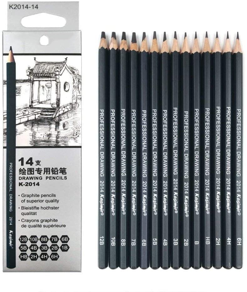 Drawing Pencils 14pcs/set 12B, 10B, 8B, 7B, 6B, 5B, 4B, 3B, 2B, B, HB, 2H, 4H, 6H Graphite Sketching Pencils Professional Sketch