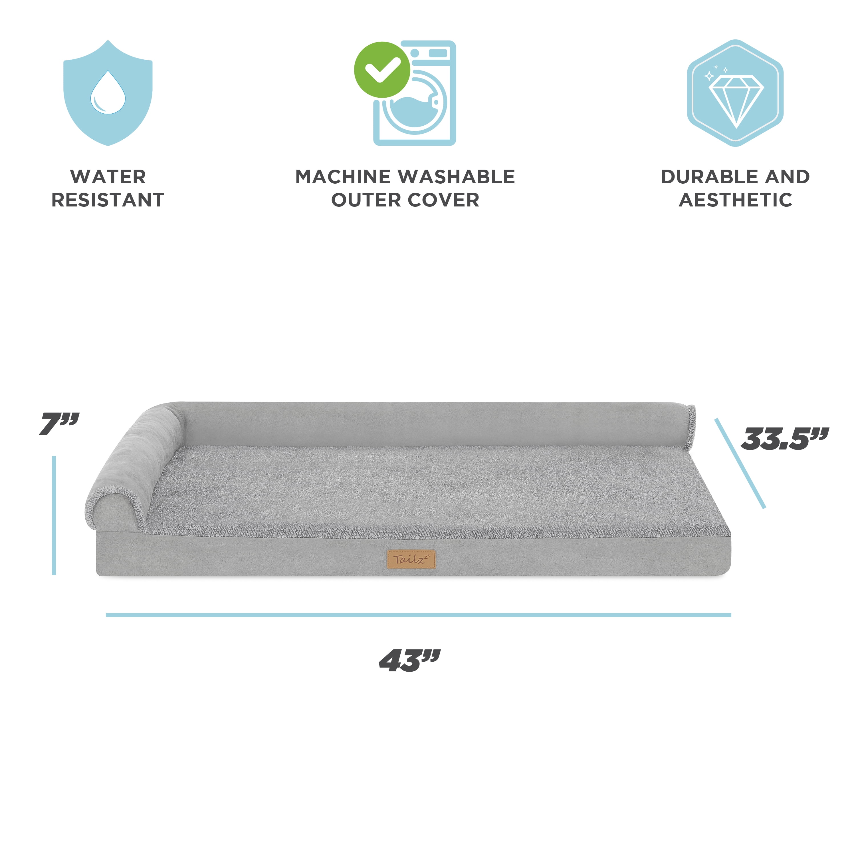 TailZzz Cozy Pet Mattress | Large to Extra Large L-shaped Dog Mattress | Anti-Slip Pet Mattress Bed
