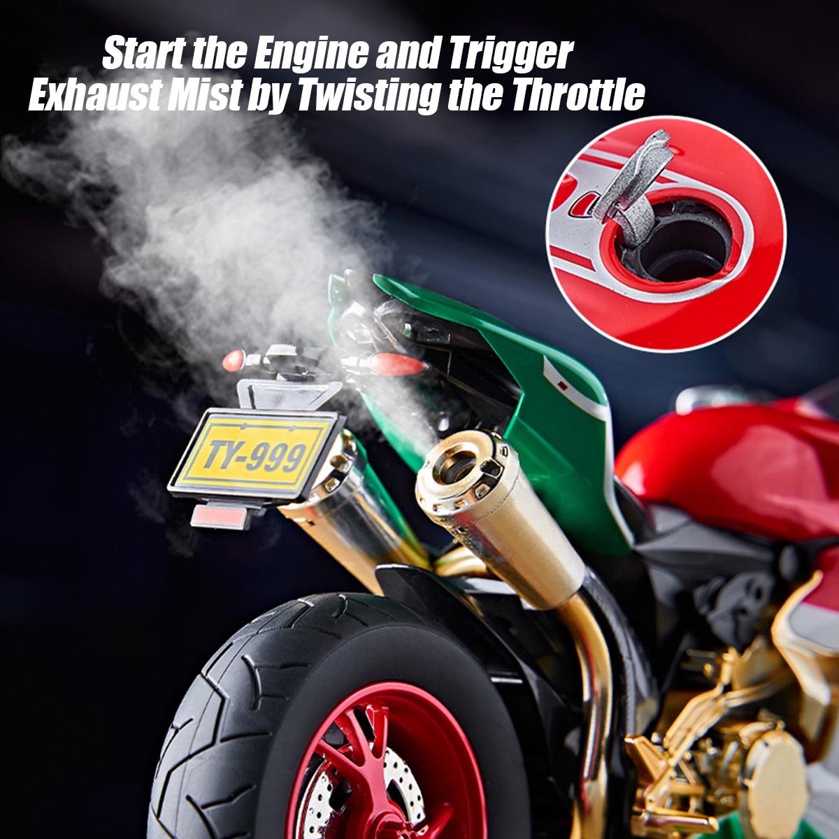 1:9 Alloy Motorcycle Model with Ignition System, Smoke Spray and Light & Sound Effects, Dynamic Motorbike for Home Display and Decoration, Idea as Gift for Adult Enthusiasts (Red)