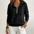 thumbnail image 2 of VEKDONE Womens Thin Fleece Lined Hoodie Fall Long Sleeve 1/2 Zip Up Pullover Sweatshirts | Casual Loose Fit Pullover Tops, Drawstring Hooded Sweatshirt with Kangaroo Pocket Black S, 2 of 5