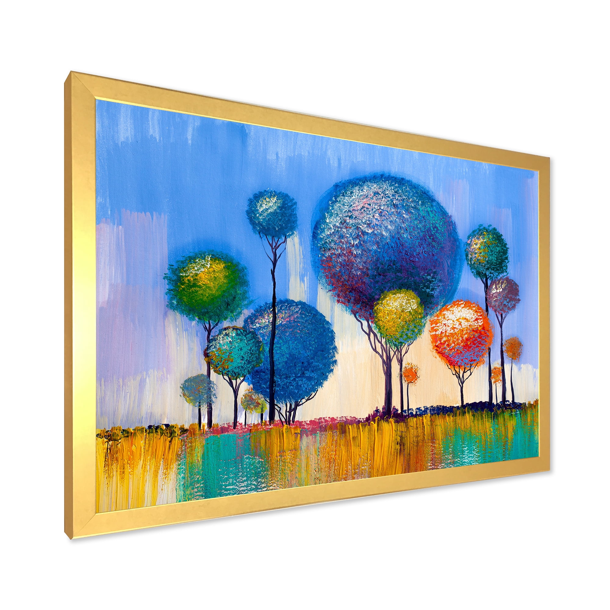 Designart 'Colourful Landscape Trees Impressionist I' Modern Framed Art Print