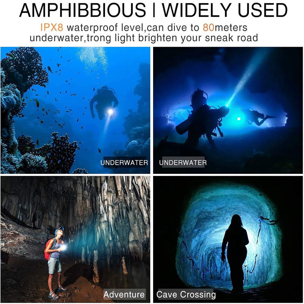 Sportact Diving Flashlight Torch L2 LED Light Waterproof 50M Deep Underwater Lamp,Scuba Gear,Snorkeling Gear For Adults,Surfing