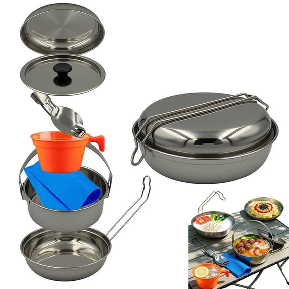 Camping Cookware Set,Stainless Steel Camping Cooking Set Camp Kitchen,Portable Campings Pots and Pans Sets Essentials Mess Kit for Backpacking, Outdoor Cooking and Picnic