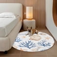 thumbnail image 3 of Summer Blue Round Living Room Rugs 4 ft, Yellow Coral Shell Starfish Marine Life Coastal Washable Area Rug with Non-Slip Sturdy Edge Binding Round Carpet for Entryway Kitchen Bedroom Bathroom, 3 of 9