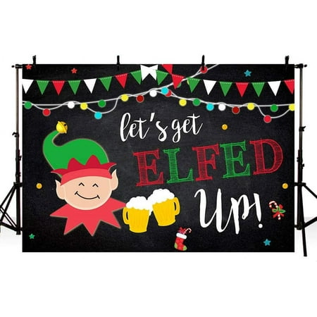 Image of Elf Adult Party Photography Background - Let s Get Elfed Up Lights Glitter Xmas Ugly Sweater Backdrops