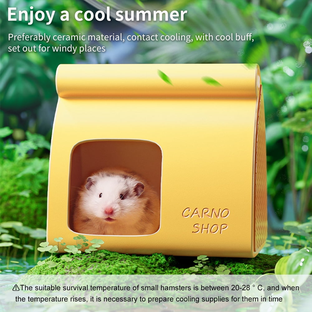 Shop-Shaped Ceramic Hamster Hideout, Summer Cooling Products, Small Pet Habitat Decor for Gerbils, Mice and Hamster