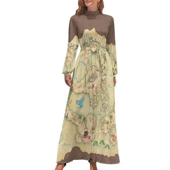 Treasure map Long Dress long sleeve dress prom clothes party dress women elegant luxury