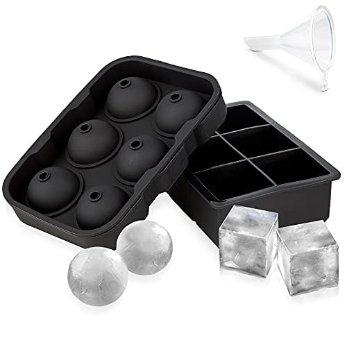 Silicone Ice Ball Trays with Lid and Large Square Ice Cube Molds for Whiskey Ice Cube Trays Wine Cocktails Reusable & BPA Free Set of 2 