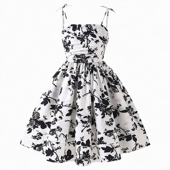 HCNTES Girls Summer Dress Floral Bustier Corset Dress Tie Shoulder Smocked Flowy Boho Long Dress Sundress
