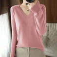 thumbnail image 2 of WUANDIXFA Chandails d'Automne pour Femmes Chandails pour Femmes Chandails à Col en V pour Femmes Chandails Légers pour Femmes Manches Longues Col Rond Chandail Léger et Doux en Tricot Blouse Rose,P, 2 of 4