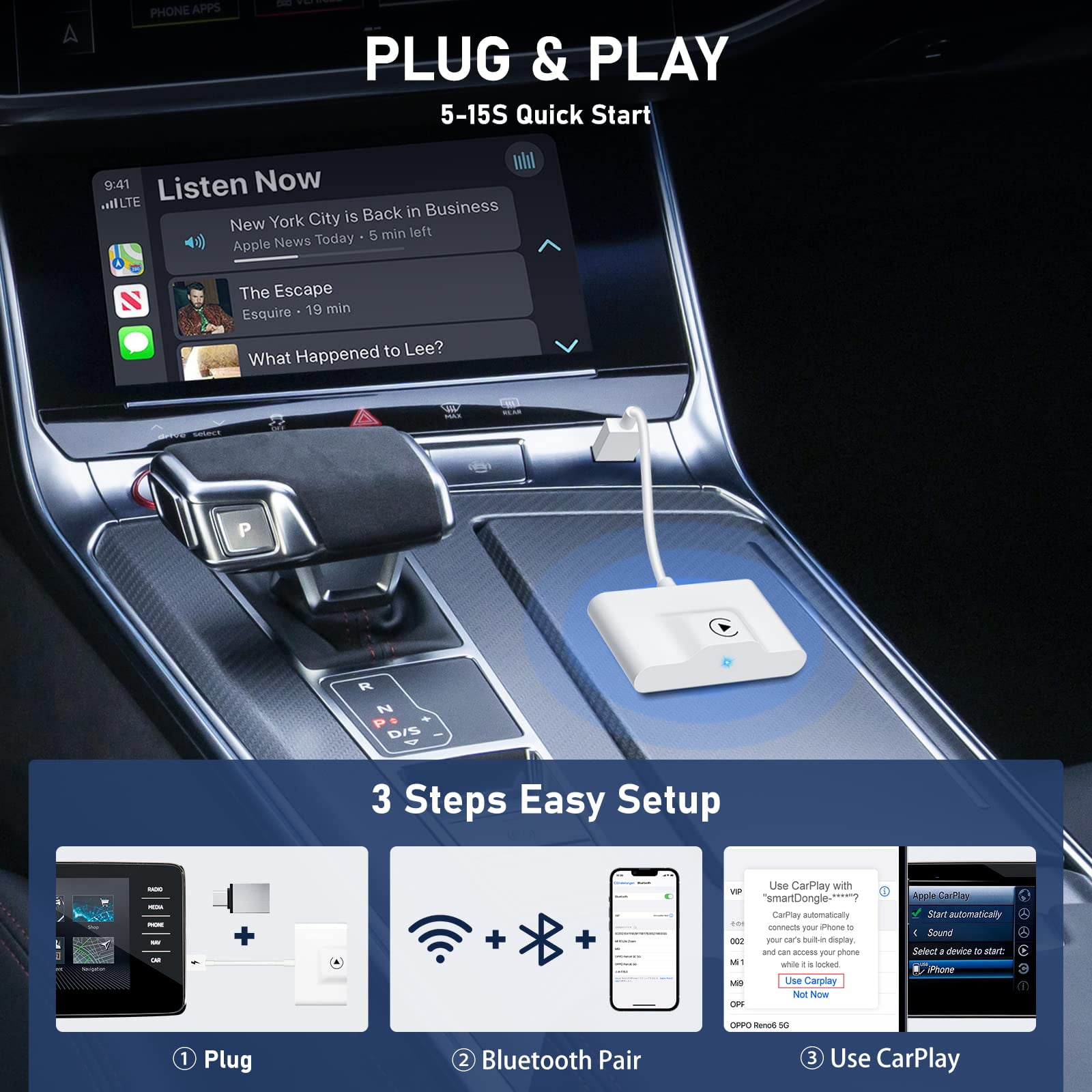 Adaptador Sem Fio Android Auto Para Carros Automotivos Com De Fábrica OEM  Plug & Play Easy Setup , Converte O