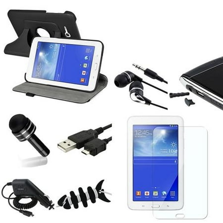 INSTEN Black 360 Degree Rotating Leather Case+Protector/Wrap For Samsung Galaxy Tab 3 Lite 7.0 7" T110