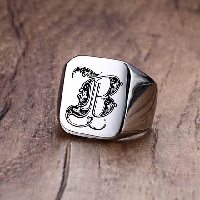 Anillo de sello con iniciales Retro Vnox para hombre, 18mm, sello pesado voluminoso, banda masculina, letras de acero inoxidable, regalo de joyería personalizado para él Tan Jianjun unisex
