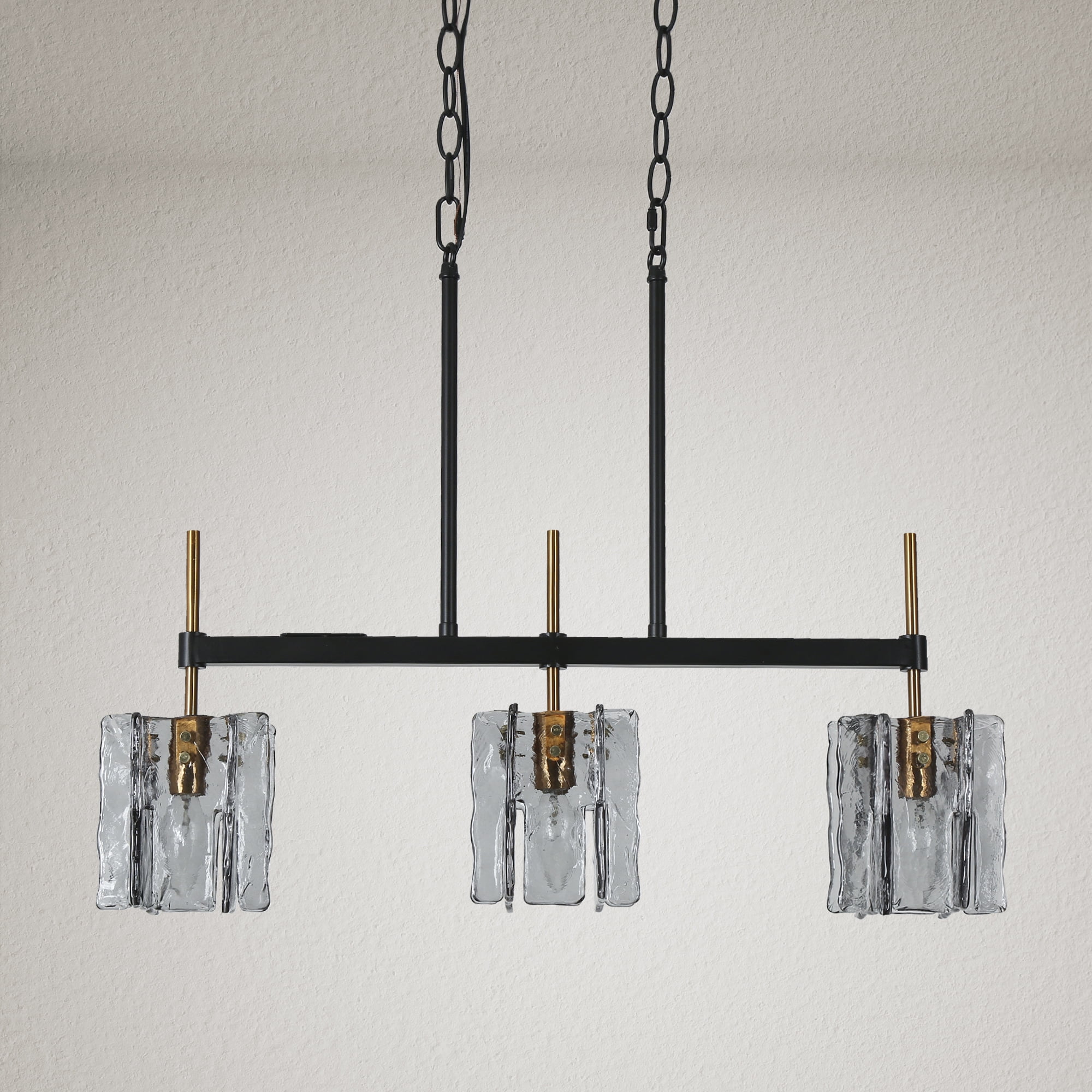 LNC Tucana 3-Light Modern/Contemporary Ribbed Glass Linear LED Large Hanging Pendant Light