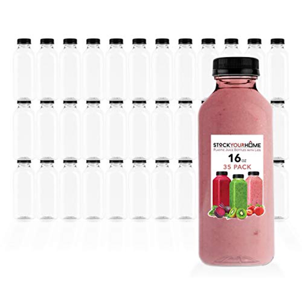Plastic Juice Bottles with Lids, Juice Drink Containers with Caps for Juicing Smoothie Drinking