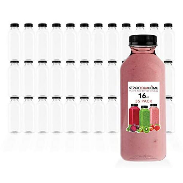 Plastic Juice Bottles with Lids, Juice Drink Containers with Caps for