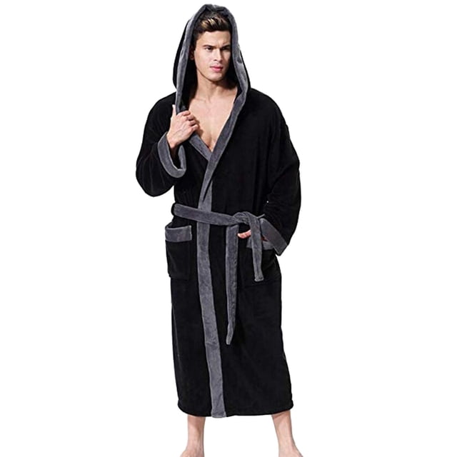 Men's Hooded Bathrobe and Pajama Set Color Blocked Design Patch Pocket Loungewear Comfortable Sleepwear for Relaxation