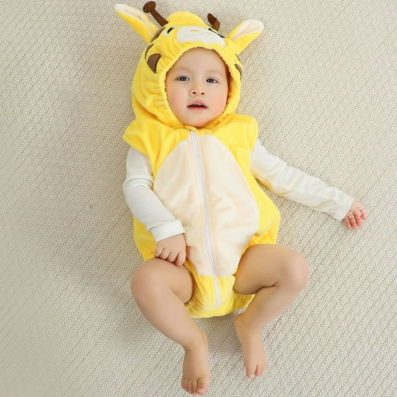 KAOOCXU Toddler Boys Girl Lovely Bodysuit Sleeveless Cartoon Animal Printed Newborn Hooded Crawlsuit Romper Soft Onesies For Spring And Autumn