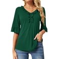 thumbnail image 1 of Blusa Ivicoer para mujer, cuello en V, acampanada, media manga, verde, talla M, 1 of 6