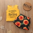thumbnail image 2 of Mercatoo Baby Girl Overalls 2PC Clothes Set Toddler Baby Girls Sleeveless Letter Vest Tops+Sunflower Printed Shorts Outfits, 2 of 9