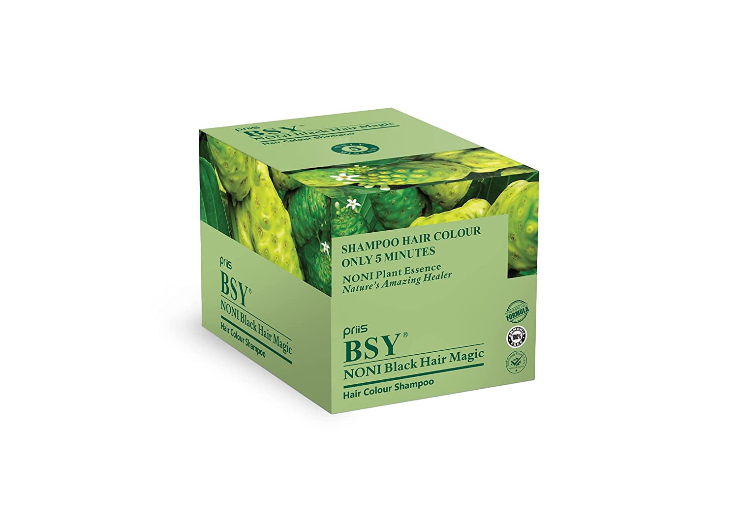 BSY Noni Black Hair Magic Hair Dye Shampoo, 12 ml-Pack of 24 Sachets | 100% Ammonia Free | Fruit based Hair Color Shampoo | Black Hair Dye | 5 minutes hair color | noni hair color | Anti Dandruff
