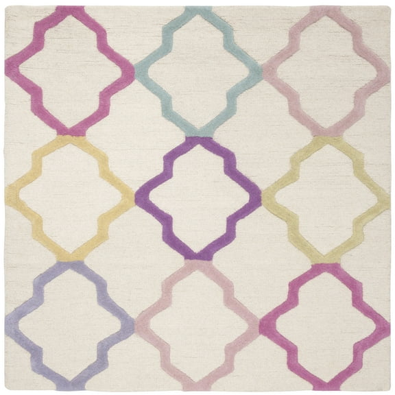 SAFAVIEH Kids Colorful Trefoil Area Rug, Ivory/Multi, 5' x 5' Square