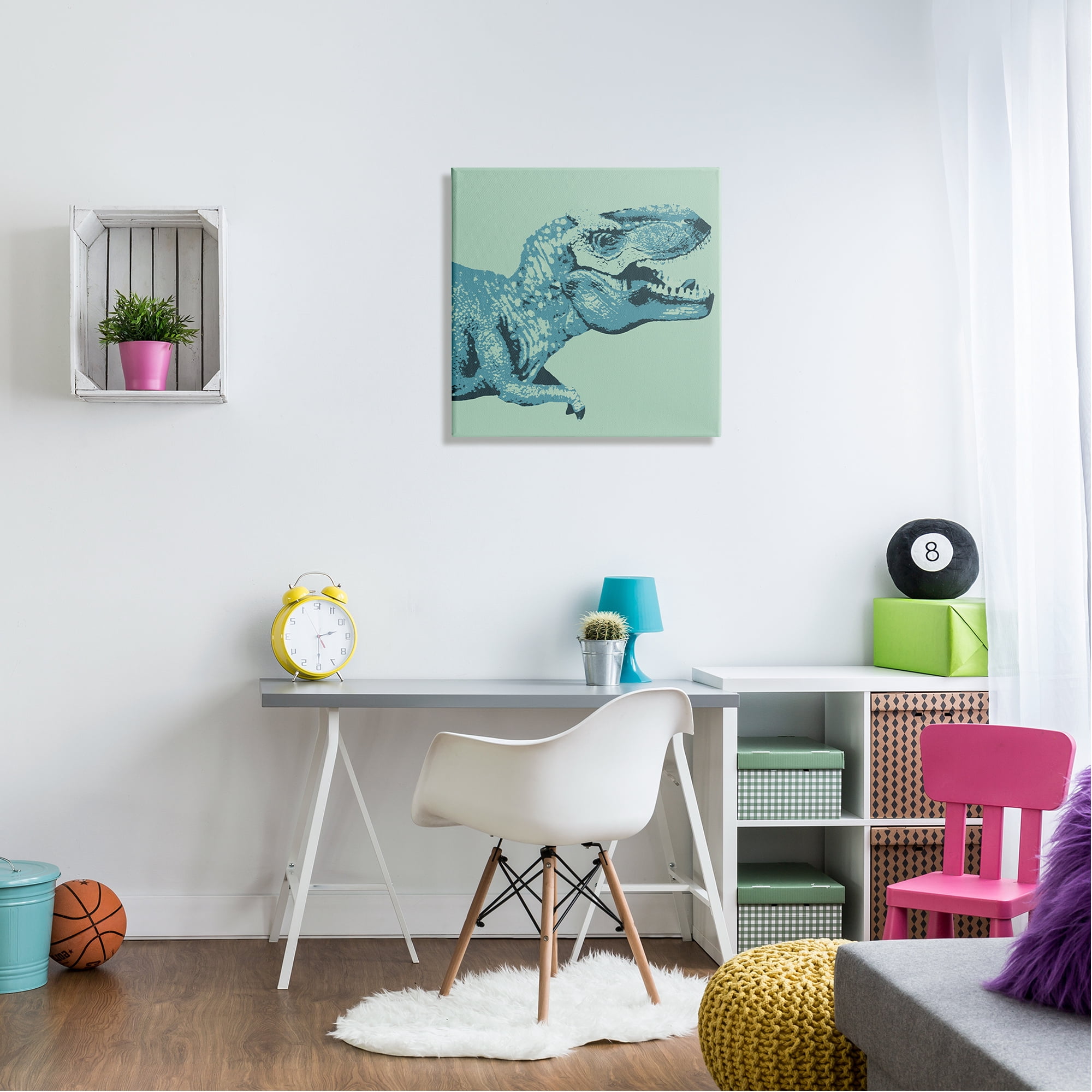 Stupell Industries Roaring T-Rex Dinosaur Vintage Stamp Style Design Graphic Art Gallery Wrapped Canvas Print Wall Art, Design by Daphne Polselli
