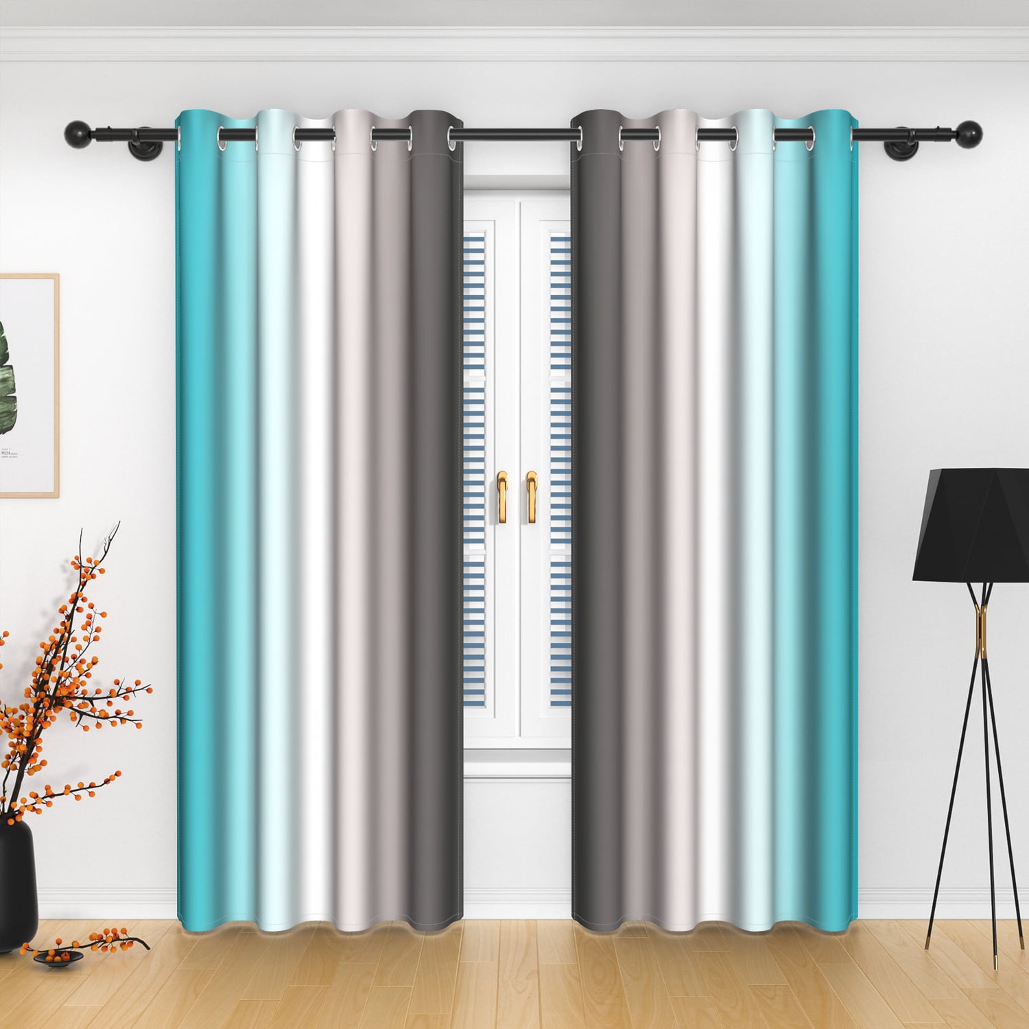 LFEEY Turquoise Teal Curtains, Blackout Light Room Darkening Curtains, Ombre Gray, 42" W x 63" L, 2 Panels