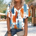 thumbnail image 2 of V Neck T Shirts for Women Summer Classic Casual Floral Printed Short Sleeve Tops Cute V Neck Business Blouses (S, Orange 3), 2 of 7