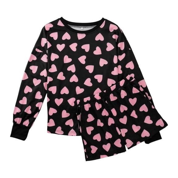 Gunia Womens Valentines Pajamas Love Heart Elegant Valentine Themed Long Sleeve Cozy Wear Ensemble Everyday Comfort Nightwear For Valentine's Day Black L