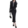 thumbnail image 3 of Womens V Neck Bodycon Sweater Dress Long Sleeve Half Button Slim Fitted Ruffle Ribbed Knit Maxi Pencil Dress Black L, 3 of 9