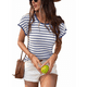 thumbnail image 2 of Blusas de Punto de Corta para Mujer, Cuello Redondo de Verano con Volantes, Azul, Talla XL, 2 of 10