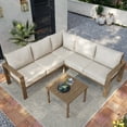 thumbnail image 5 of Techmilly Metal Outdoor Sectional Furniture L Shape Patio Conversation Sets with Fauxwood Coffee Table with 6" Thick Olefin Cushions,Outdoor Patio Furniture sets for Backyard, Garden, Poolside, 5 of 7