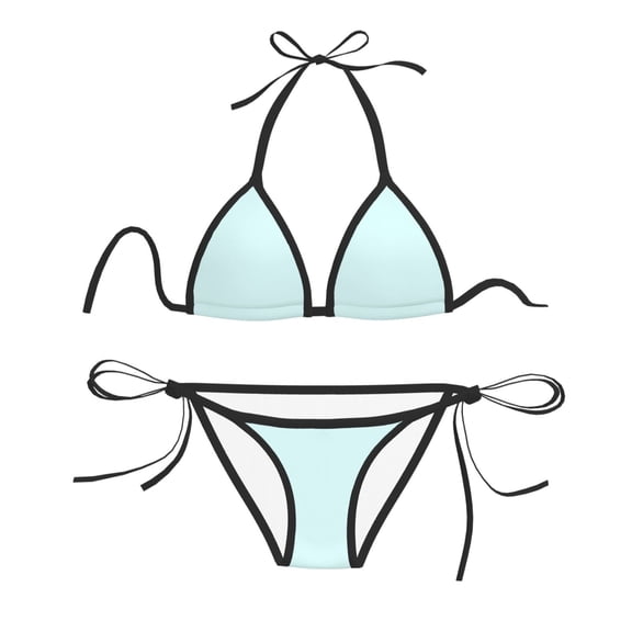 Women Two Piece Swimsuit Sexy Swimwear Halter String Triangle Bikini Sets - Light Cyan