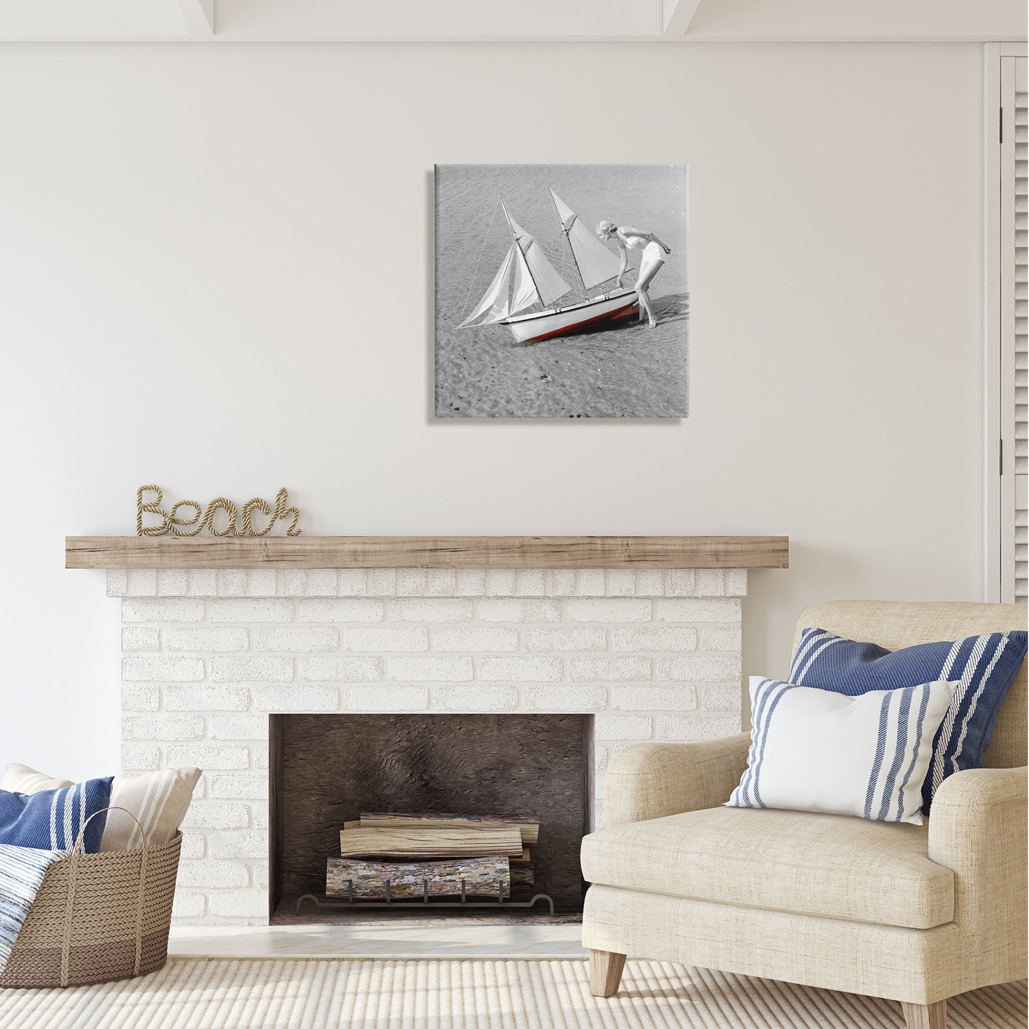 Stupell Industries Woman with Sailboat Transportation Photography Gallery Wrapped Canvas Print Wall Art, 24 x 24