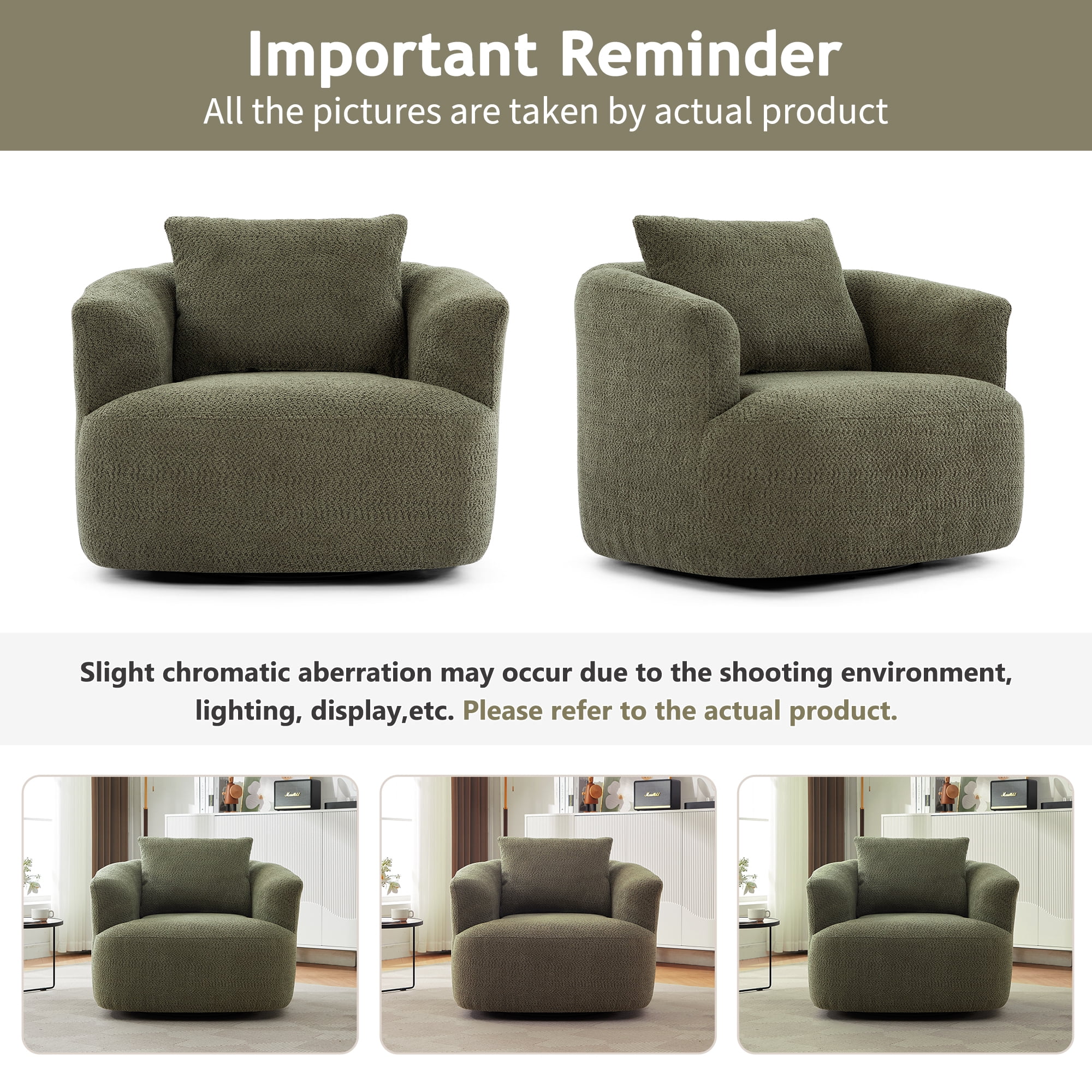 Euroco 360° Swivel Accent Chair with Ergonomic Armrests and Luxe Boucle Cushion