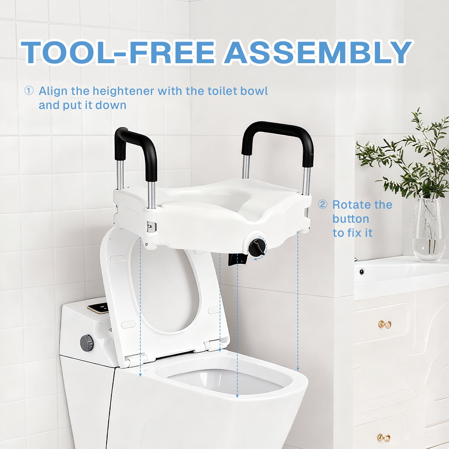 BN-LINK Raised Toilet Seat,Elevated Toilet Seat with Removable Padded Arms,Portable Toilet Riser for Seniors, Handicap, Bathroom Safety, 330 lb Capacity