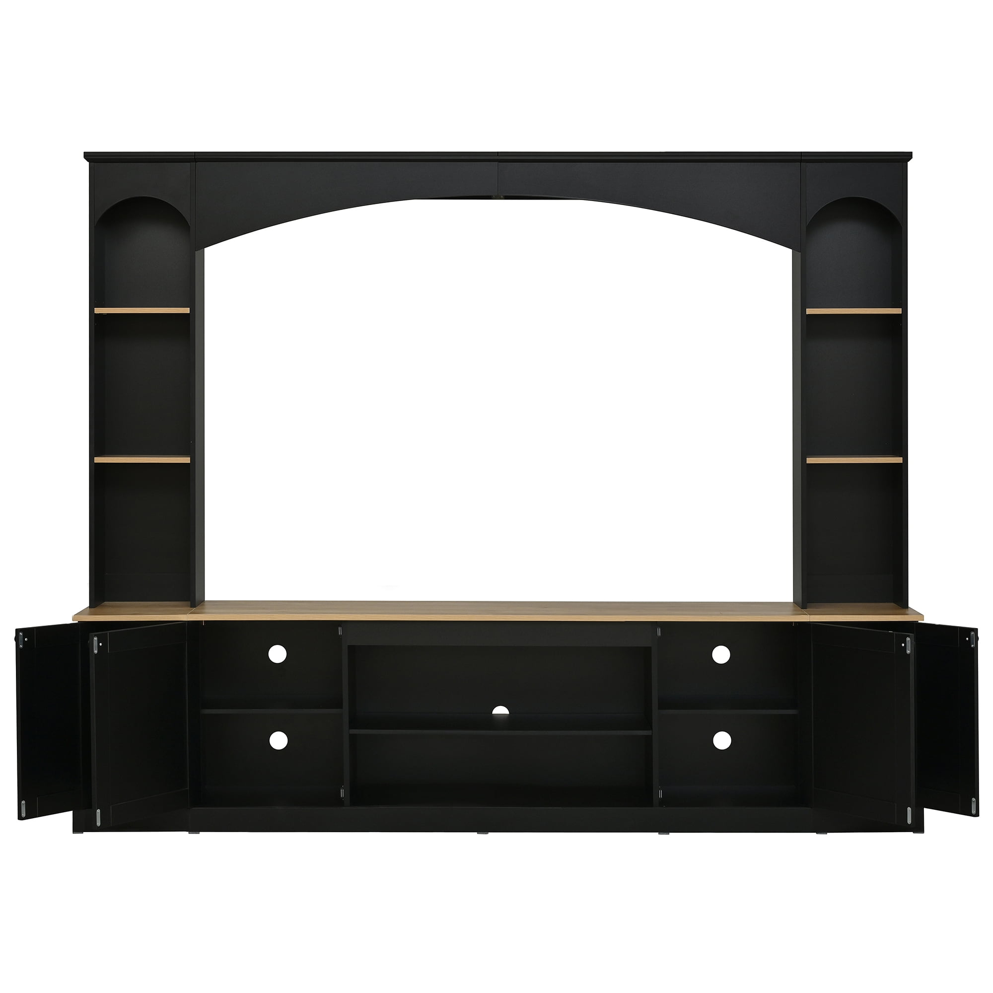 Aukfa Arched Wall Unit TV Stand for TVs up to 70",Entertainment Center with Adjustable Shelves & Bookshelf for Living Room,Black
