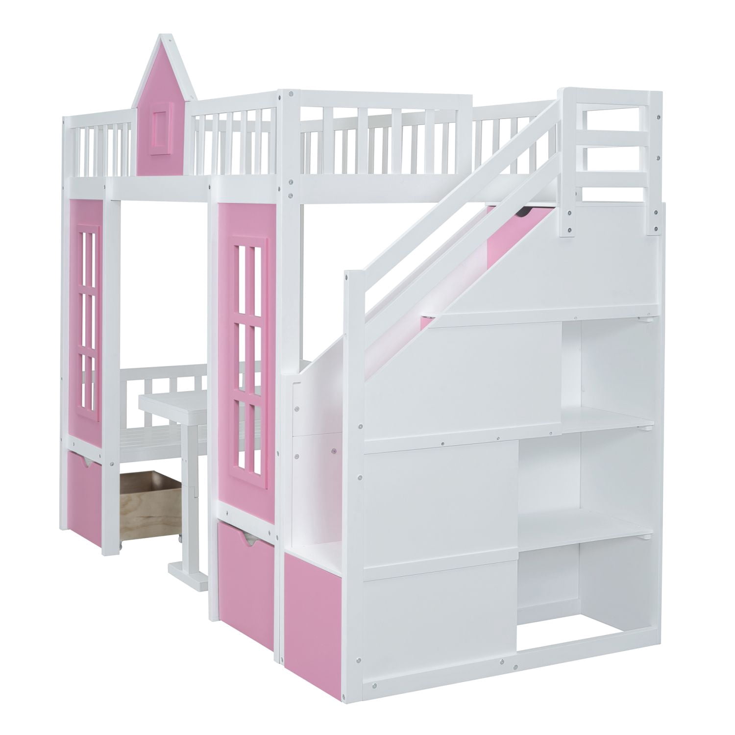 Twin-Over-Twin Bunk Bed with Changeable Table, Convertible Wood Bunk Bed with Desk, Space-Saving Bedroom Furniture for Kids
