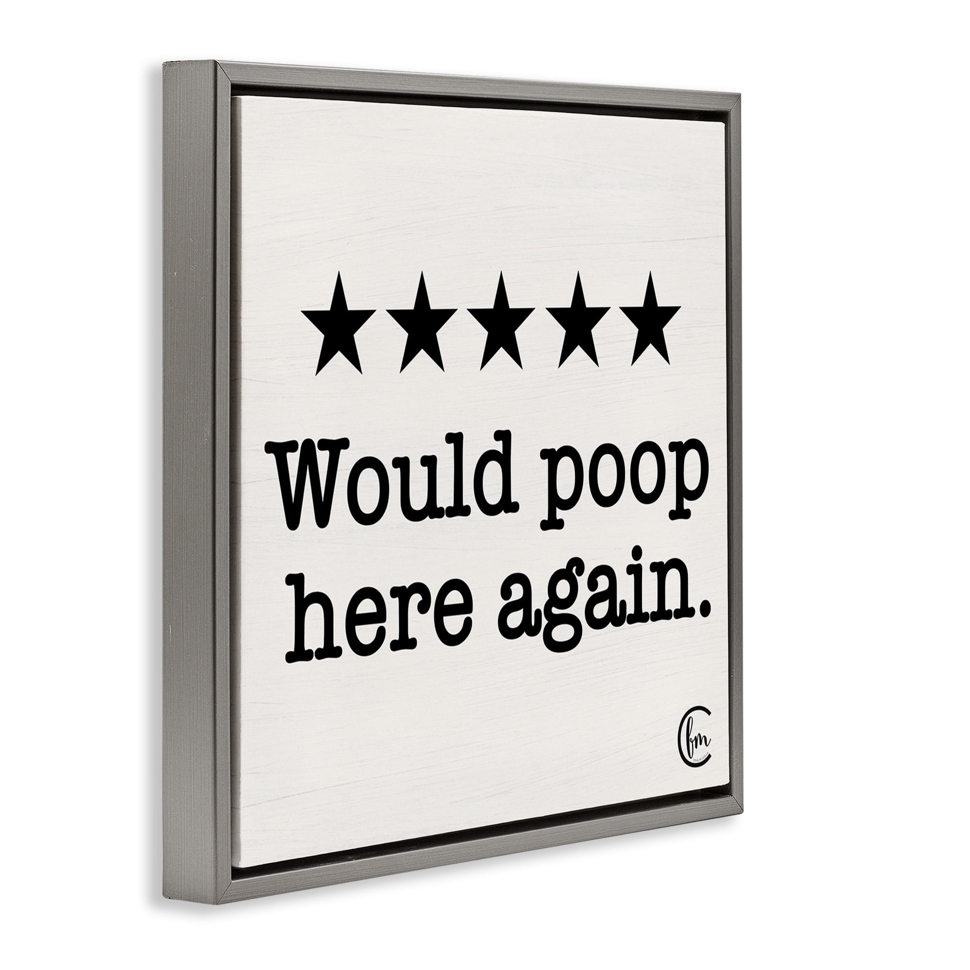 Stupell Industries Bathroom Rating Five Stars Typography Painting Gray Floater Framed Canvas Art Print Wall Art, 18 x 18
