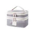 thumbnail image 2 of Double Layer Mesh Toiletry Bag with Transparent Design and Handle, Purple Travel Bathroom Organizer, Large Makeup Storage Bag for Women, Cosmetic Pouch for Vacation Use, 2 of 7