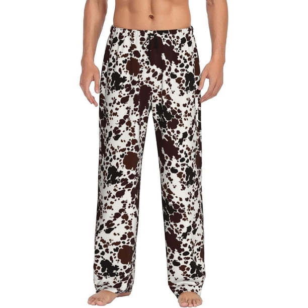 Fotbe Cow Skin Pantalones de Pijama para Hombre, Pantalones de Dormir, Pantalones de Casa con Cintura Ajustable y Bolsillos-3X-Large
