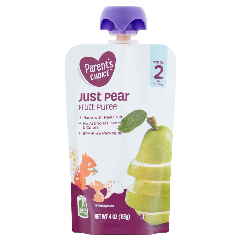 Parent's Choice Stage 2, Pear Baby Food, 1 Pouch (113g) Pouch Walmart