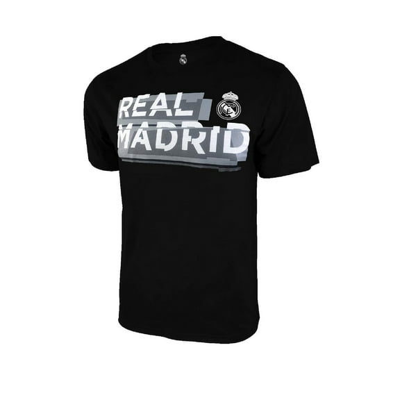 Icon Sports Real Madrid Official Licensed Cotton T-Shirt Soccer Tee Home Black w/Logo Men Size, Medium