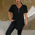 thumbnail image 5 of Women's Plus Size Short Sleeve V Neck Tops Shirts Blouses Solid Color Basic Tee Loose Fit Casual Daily Wear Work Office Vacation Fashion Essential Gift for Women | Aestivo,Black XL, 5 of 9